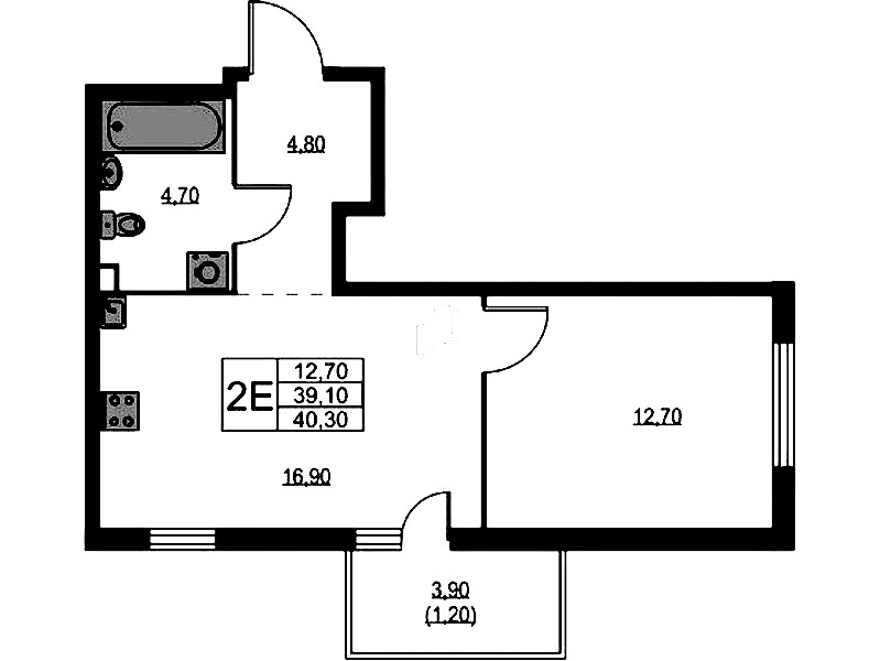1-комнатная квартира 40.3 м², 2/11 эт., ЖК «А101 Лаголово»